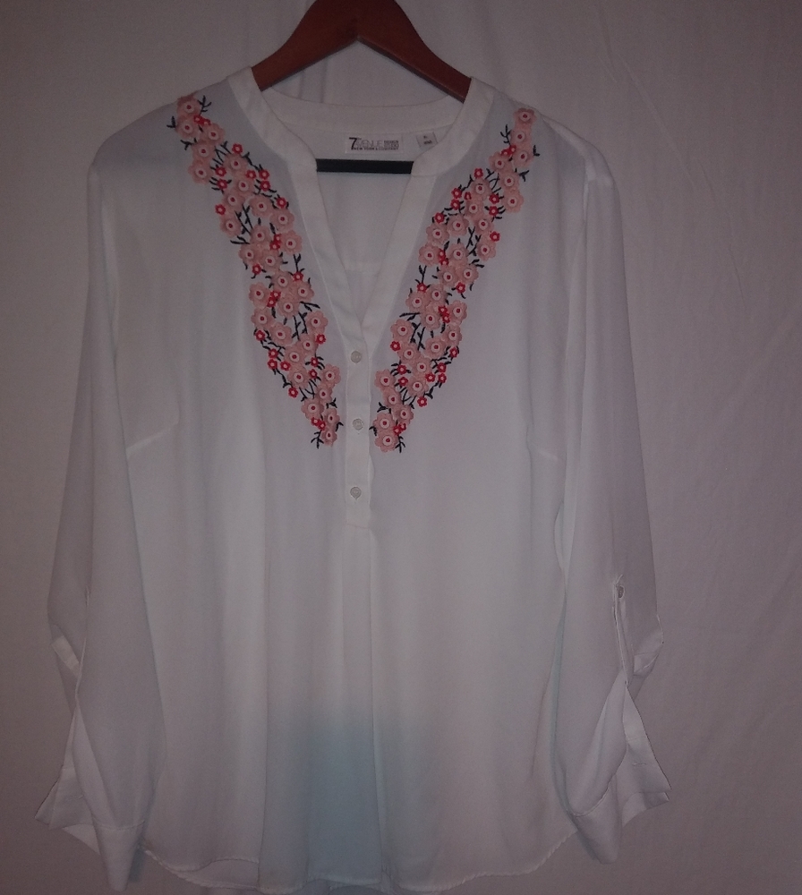 7th AVENUE White Red Pink Flowy Blouse XL Plus